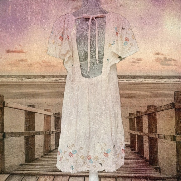 ANTHROPOLOGIE Swim Cover Up Pink Embroidered Gauze Dress - Picture 14 of 14